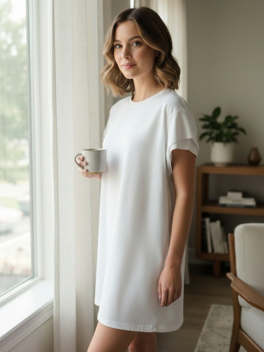 Elan White T-Shirt Dress Relaxed Fit Minimalist Resort Wear Size M